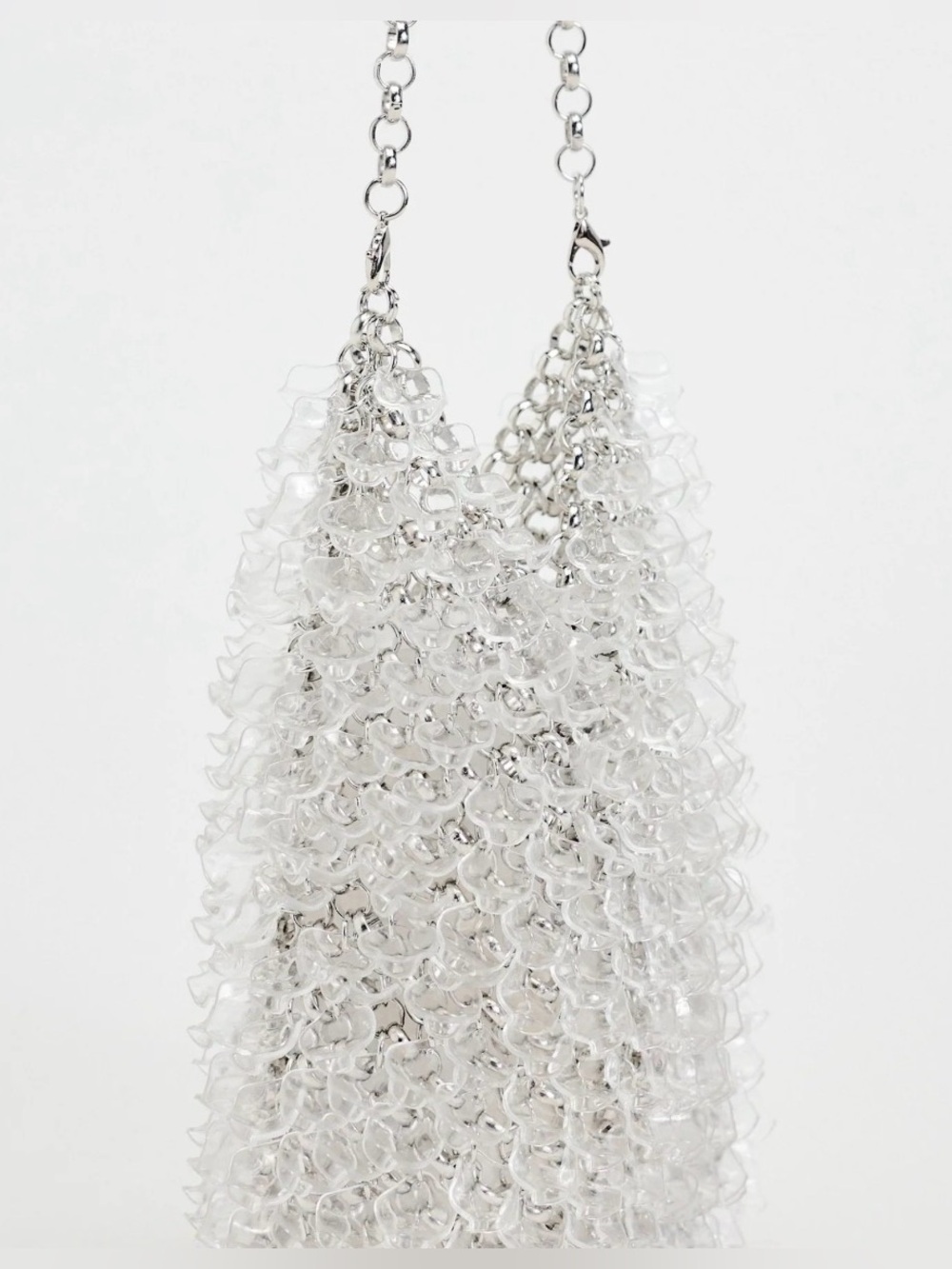 Zara Crystal Beaded Shoulder Bag Silver Clear Y2K Party Mini Bag